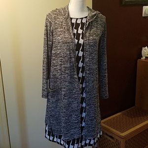 Bobeau Black/White Long Open Cardigan Size Small